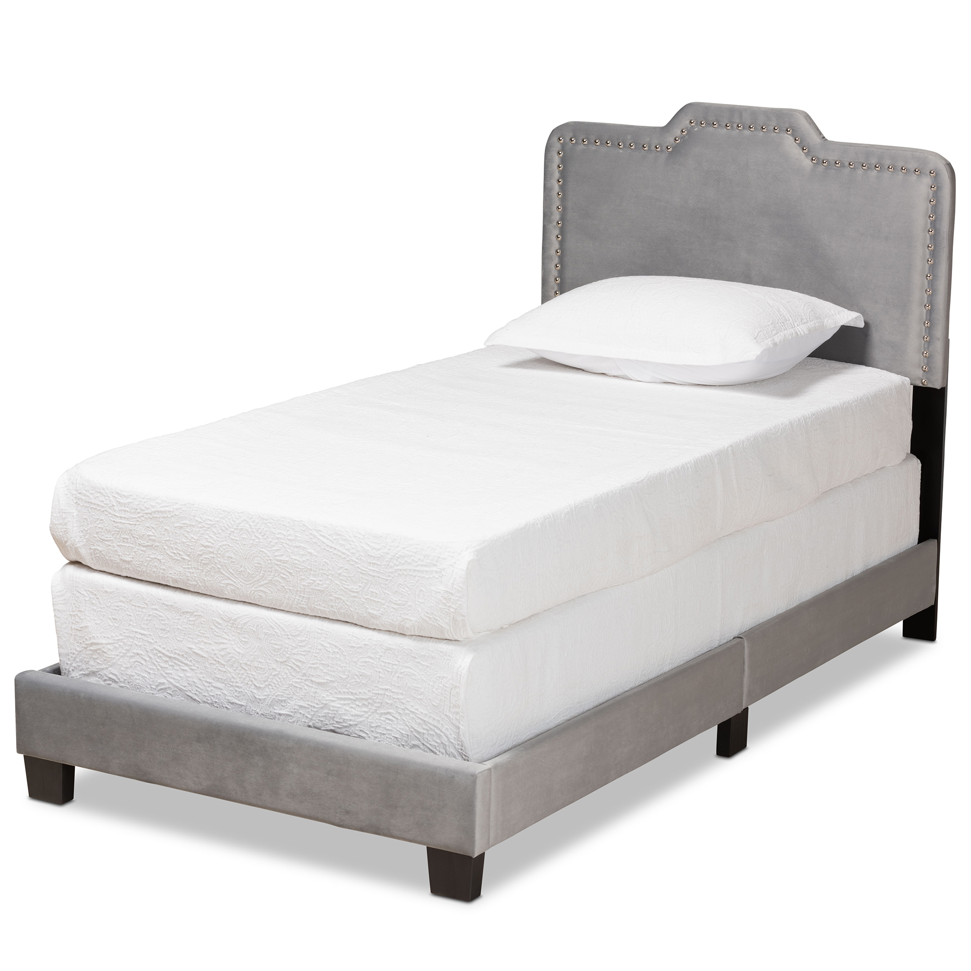 Baxton Studio Benjen Modern and Contemporary Glam Grey Velvet Fabric Upholstered Twin Size Panel Bed